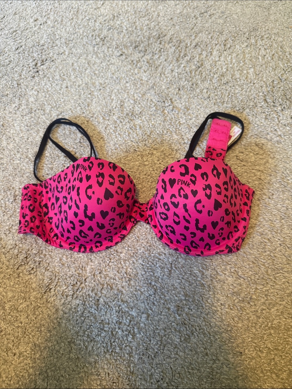 Hot Pink Leopard Print Strapless convertible Bra VS PINK